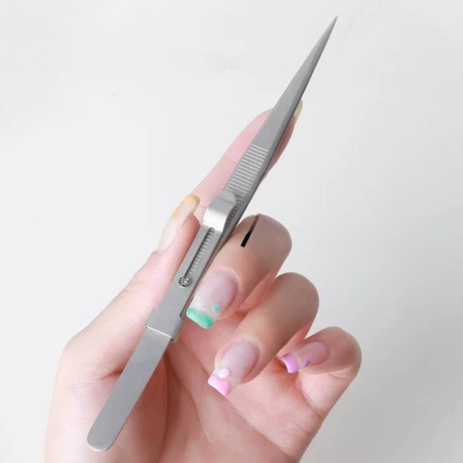 แหนบหนีบปลายแหลม 2ตัวเลือก Adjustable Nail Tweezer Stainless Steel ปรับระดับได้ หยิบอะไหล่ติดเล็บ