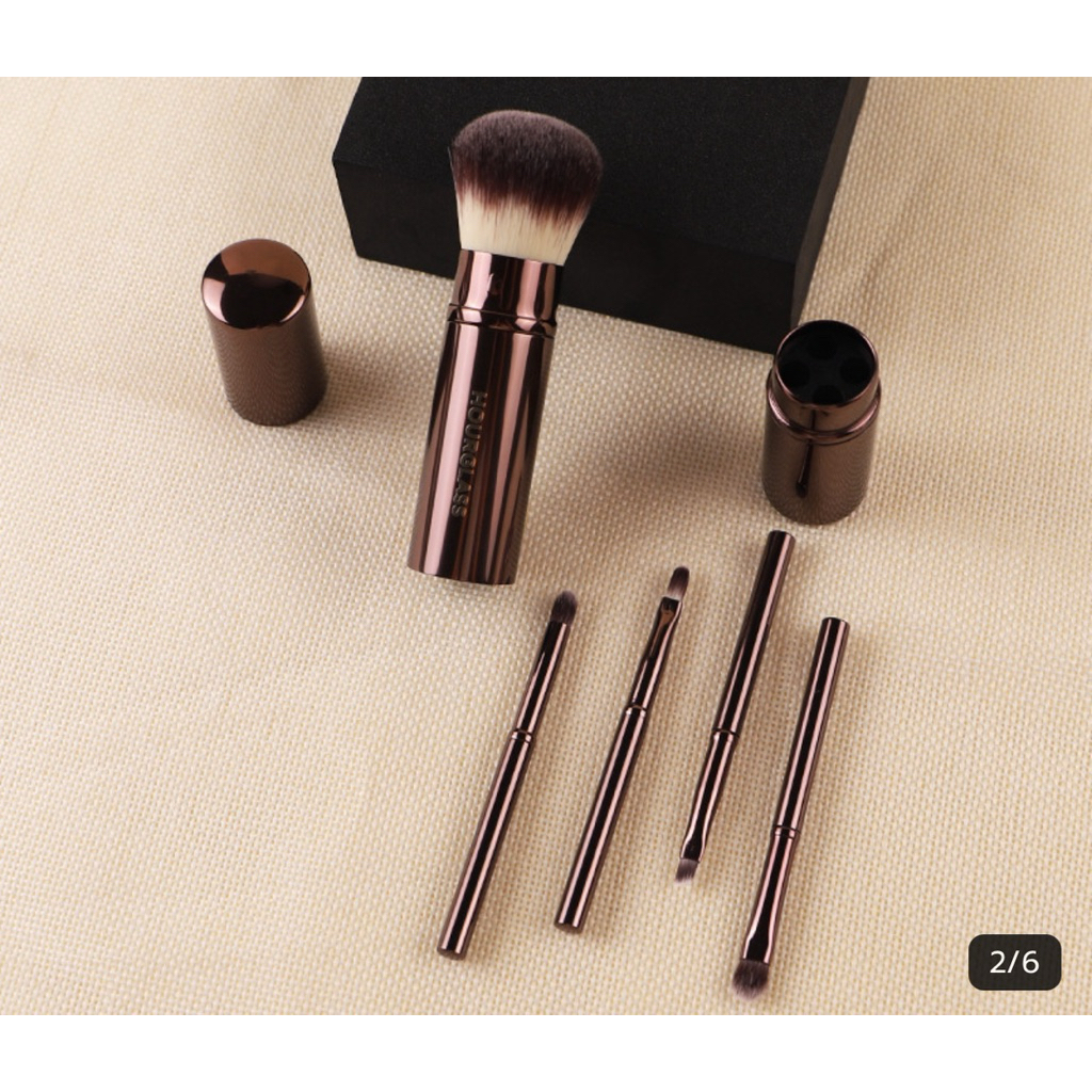 HG 5in1 double portable multifuntion brush ปัดแป้ง อายแชร์โด่ว คิ้ว 5ชิ้นมีฝาปิดพกพาสะดวกสบายงานเกรดA