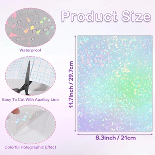 20 Sheets A4 Holographic Cold Laminating Film Clear Self-Adhesive Vinyl Sticker 8.3x11.7 Inch Waterproof 6 Styles