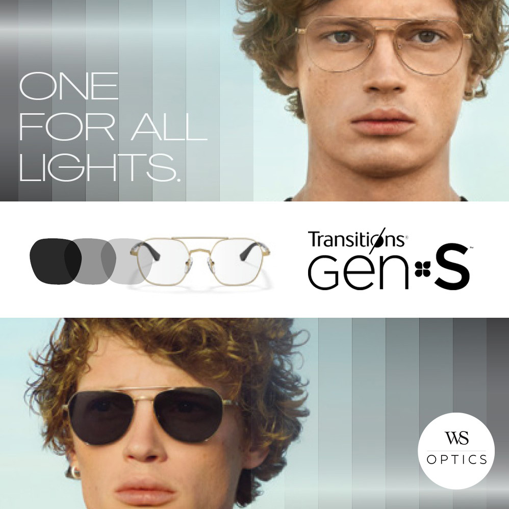 Essilor Crizal Sapphire - Transitions Gen-S Iconic Colors เลนส์เปลี่ยนสีเทาดำเมื่อออกแดด พร้อมกันแสง