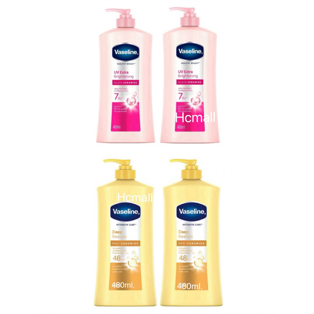 1+1 Vaseline Healthy Bright UV Extra Brightening Gluta Ceramide / Deep restore วาสลีนเฮลตี้ไบรท์โลชั่น ขนาด 480มล.