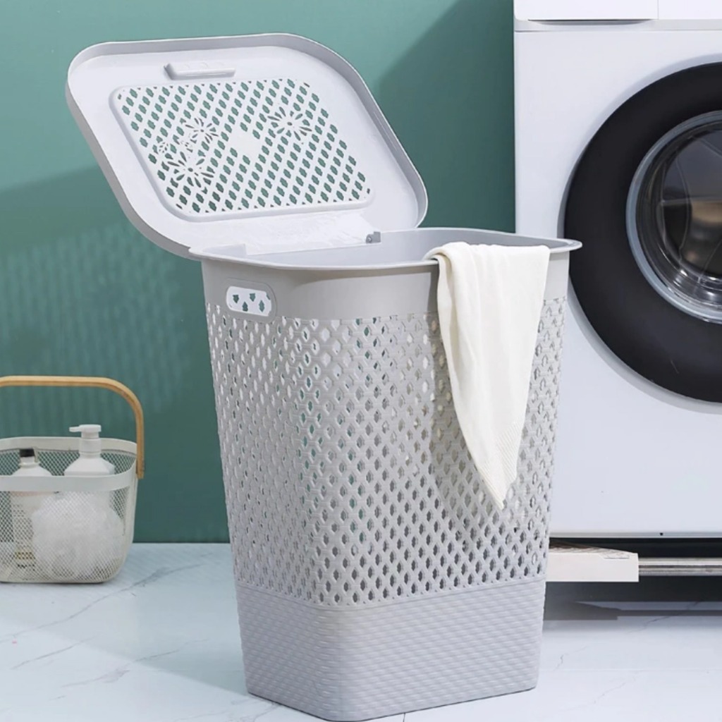 [ตะกร้าเล็ก] ตะกร้าผ้ามีฝาปิด 45L/60L ตะกร้าอเนกประสงค์ ความจุสูง จัดเก็บเสื้อผ้า สีขาว สีเทา ขายดี