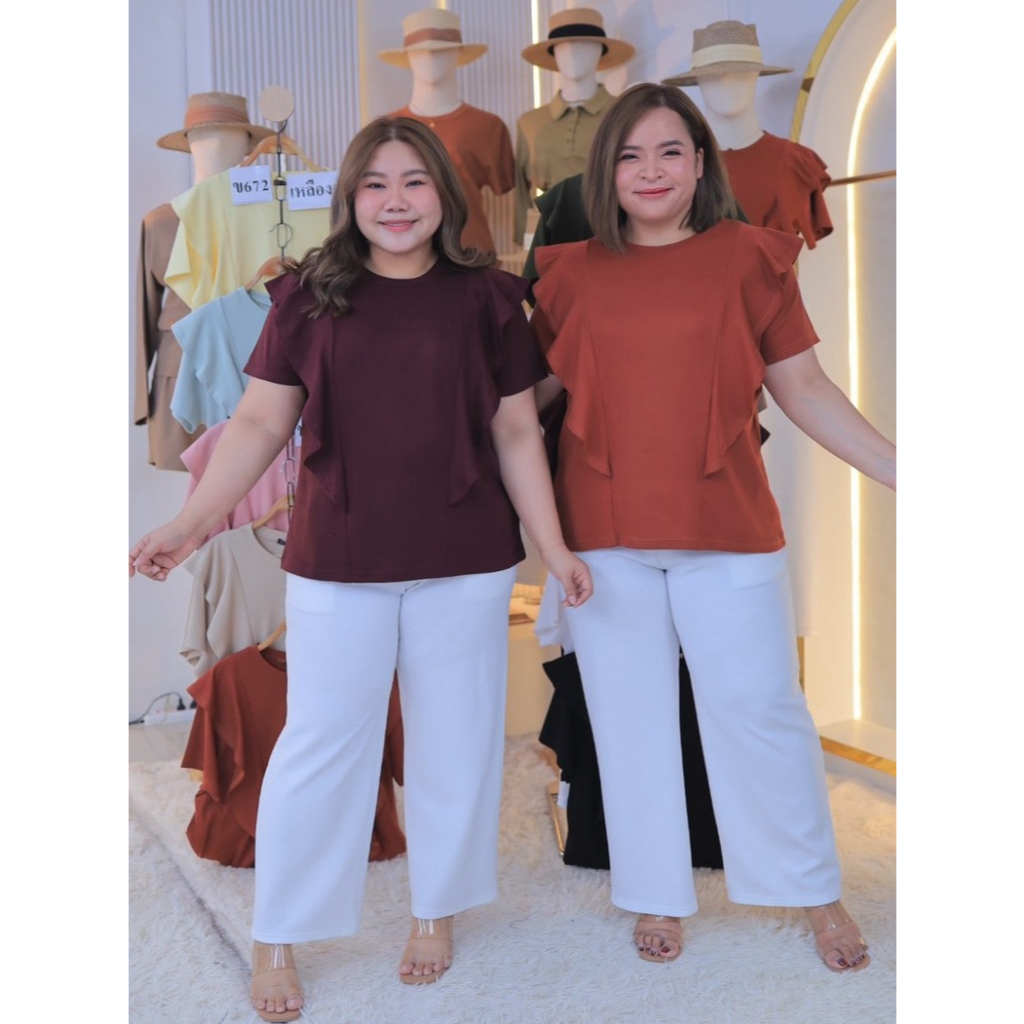 31131 เสื้อคอกลมระบายหน้าหลัง ผ้ายูนิโคล่ (ข672)