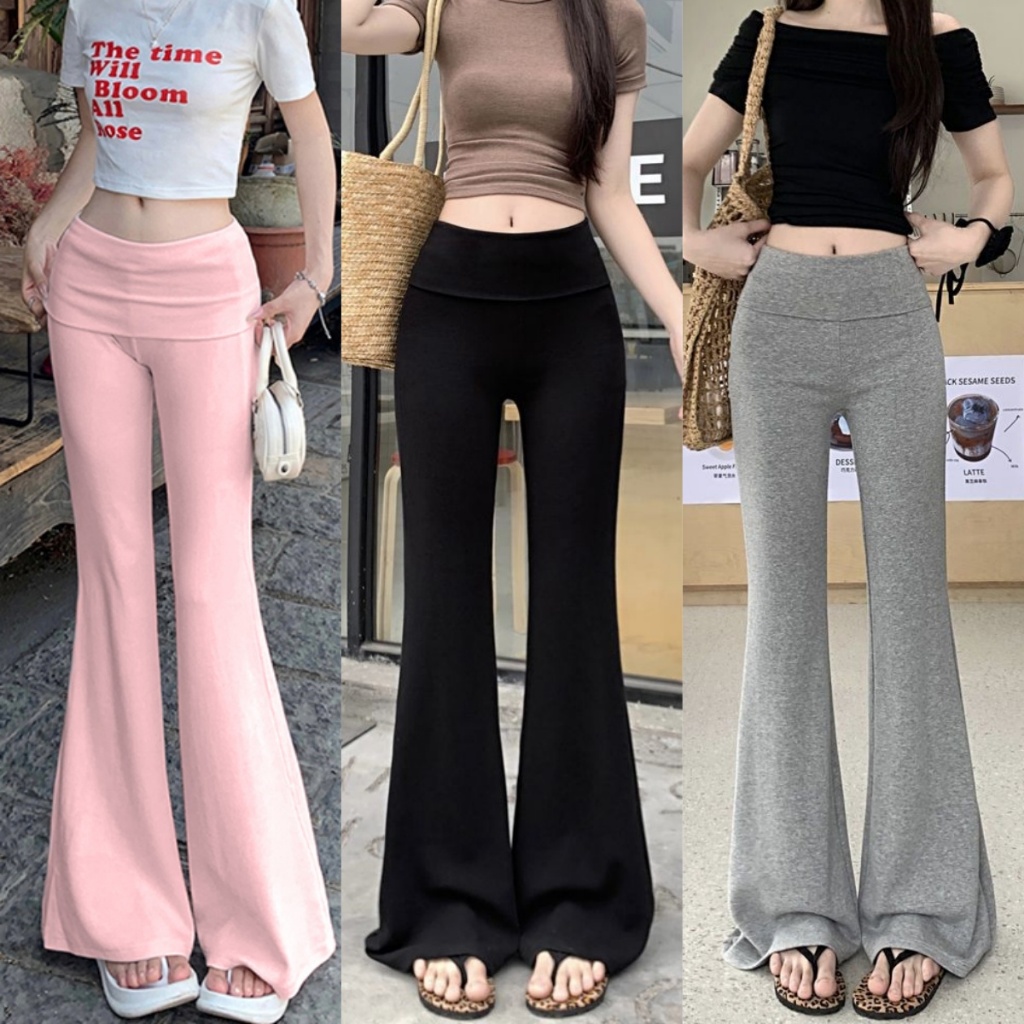 กางงเกงขายาว กางเกงขายาวผู้หญิง สีพื้น ออกแบบสวย แมทช์ง่ายมาก#1295
