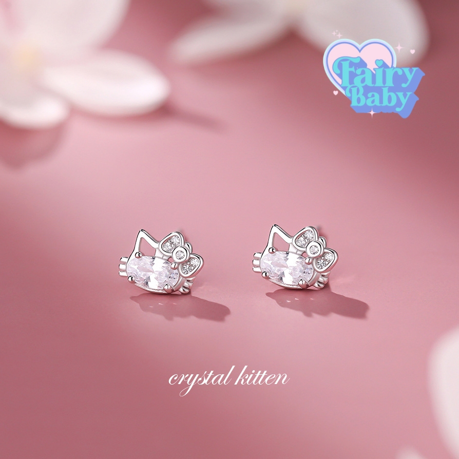 Fairybaby ต่างหู crystal kitten (คู่)  ตุ้มหู น้องแมว แมว เหมียว สวย น่ารัก (E2-020)