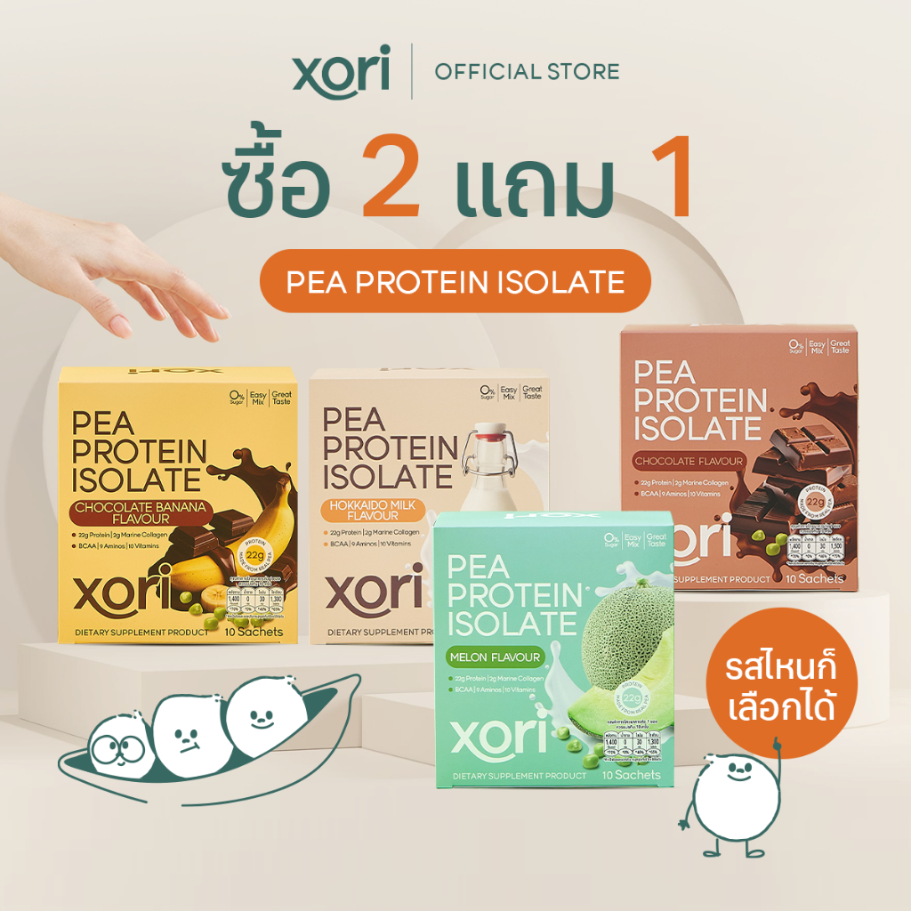 <โปร2แถม1> Xori Pea Protein Isolate โปรตีนพืชจากถั่วลันเตาสีทองแบบกล่อง 10 ซอง ( เลือกรสชาติได้ )