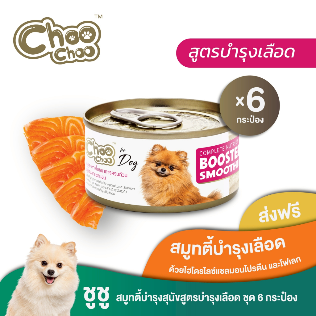 [Dog][ส่งฟรี] ChooChoo ชูชู สมูทตี้บำรุงเลือด สูตรปลาแซลมอน สำหรับสุนัข 6 กระป๋อง (80กรัมx6กระป๋อง)