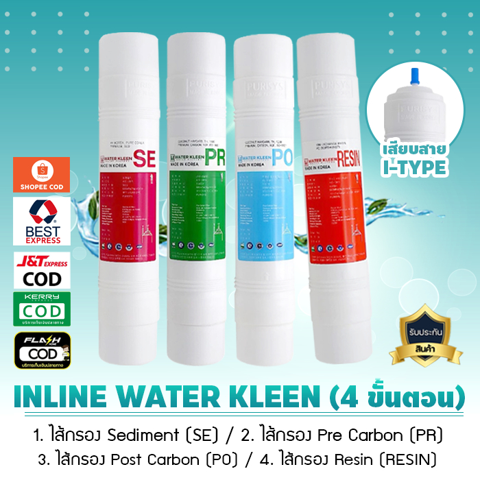 ชุดไส้กรองน้ำ Water Kleen ชุดไส้กรองน้ำอินไลน์ แบบเสียบ I Type ขนาด 11-12 นิ้ว เจ๊ตุ่ม ราคา ถูกที่สุด ดีลบีเคเค รูปภาพหลัก