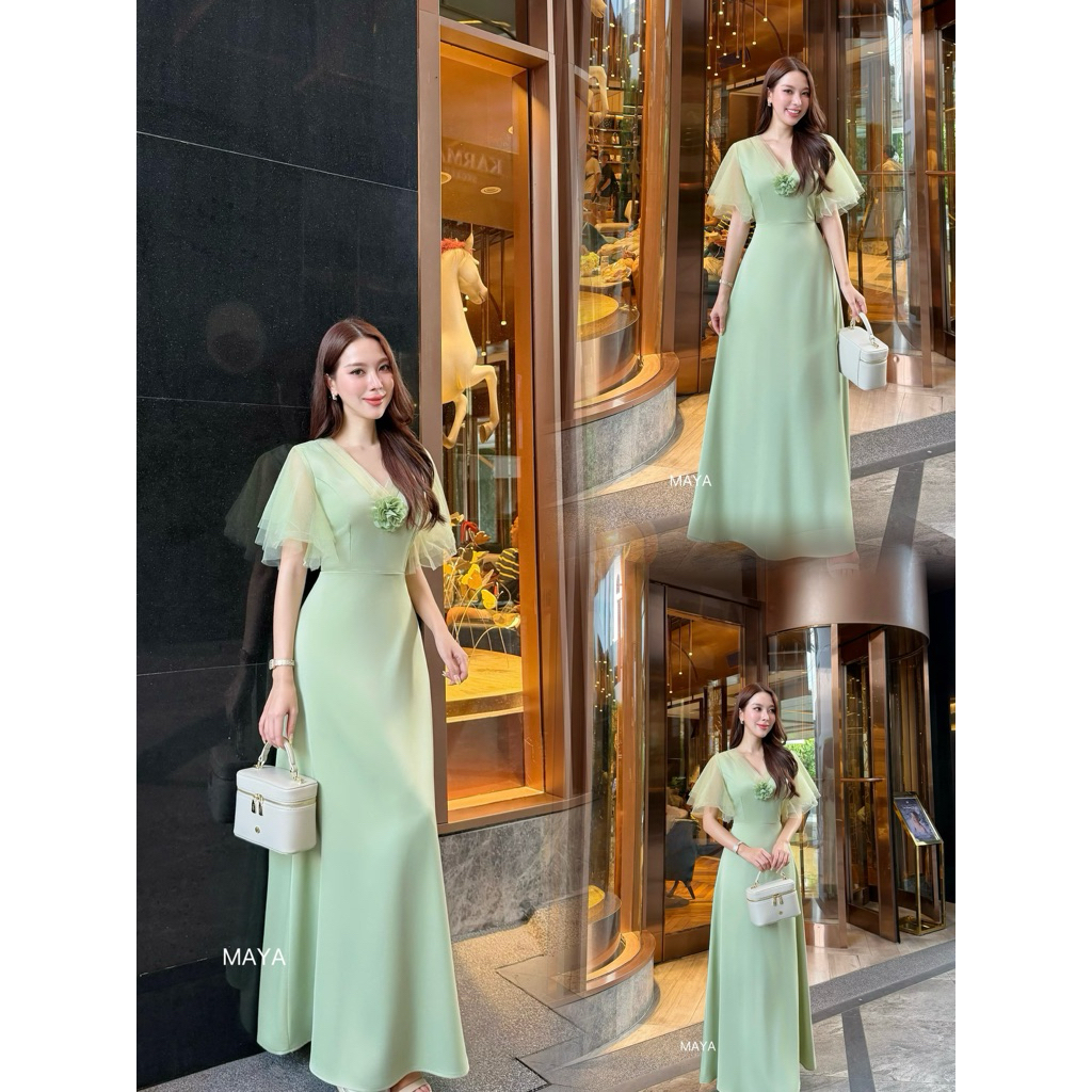 G123 ส่งฟรี ชุดเดรสออกงาน เดรสเพื่อนเจ้าสาว เดรสไปงาน s -2xl ใส่สวยมากกกก แถมดอกไม้เข็มกลัด1ดอก รูปที่ 7