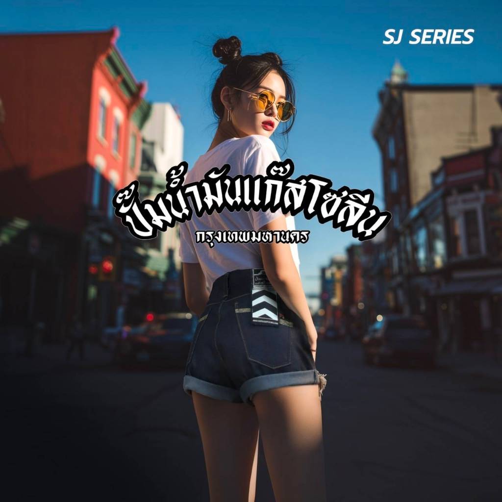 SJ010 009 011 (SJ) กางเกงยีนส์ขาสั้นเอวสูงผู้หญิงผ้าดิบ Blue Denim Shorts 12oz. (Gasoline & Garage) ปั๊มน้ำมันแก๊สโซลีน