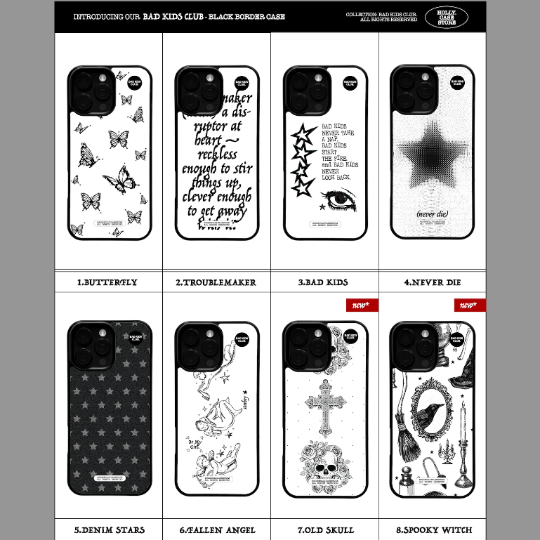 HOLLY.CASESTORE เคสไอโฟน: BAD KIDS ⓒLUB. black border ★ เคสพิมพ์ผิวเงา 8 ลาย ขอบดำกันกระแทก