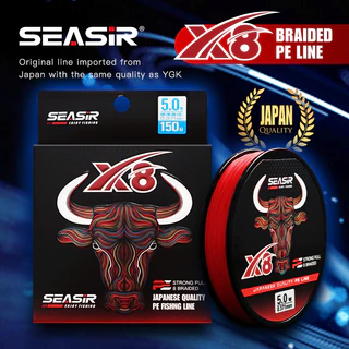SEASIR RED 8 Strands PE สายญี่ปุ่นคุณภาพ 8 Braided Multifilament สายตกปลา 150 เมตร 12-50LB อัพเกรด Stength สูง