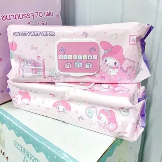 ขายดี ทิชชู่เปียก 70 แผ่น รุ่นใหม่!!! SANRIO ขนาดใหญ่ 20x24 cm มี 6ลาย ให้เลือก