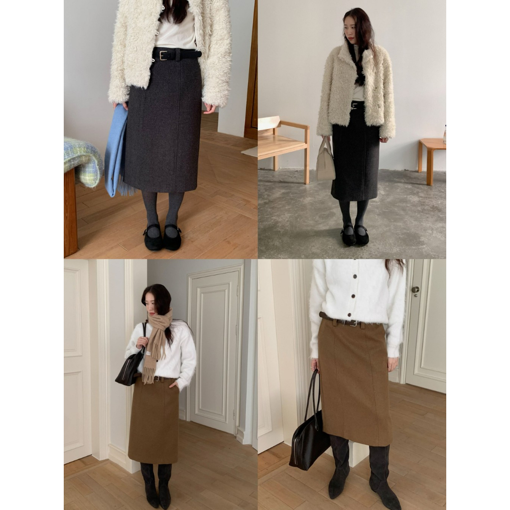 INBYIN  - กระโปรงผ้าวูลผสม WOOL LONG SKIRT - I3153