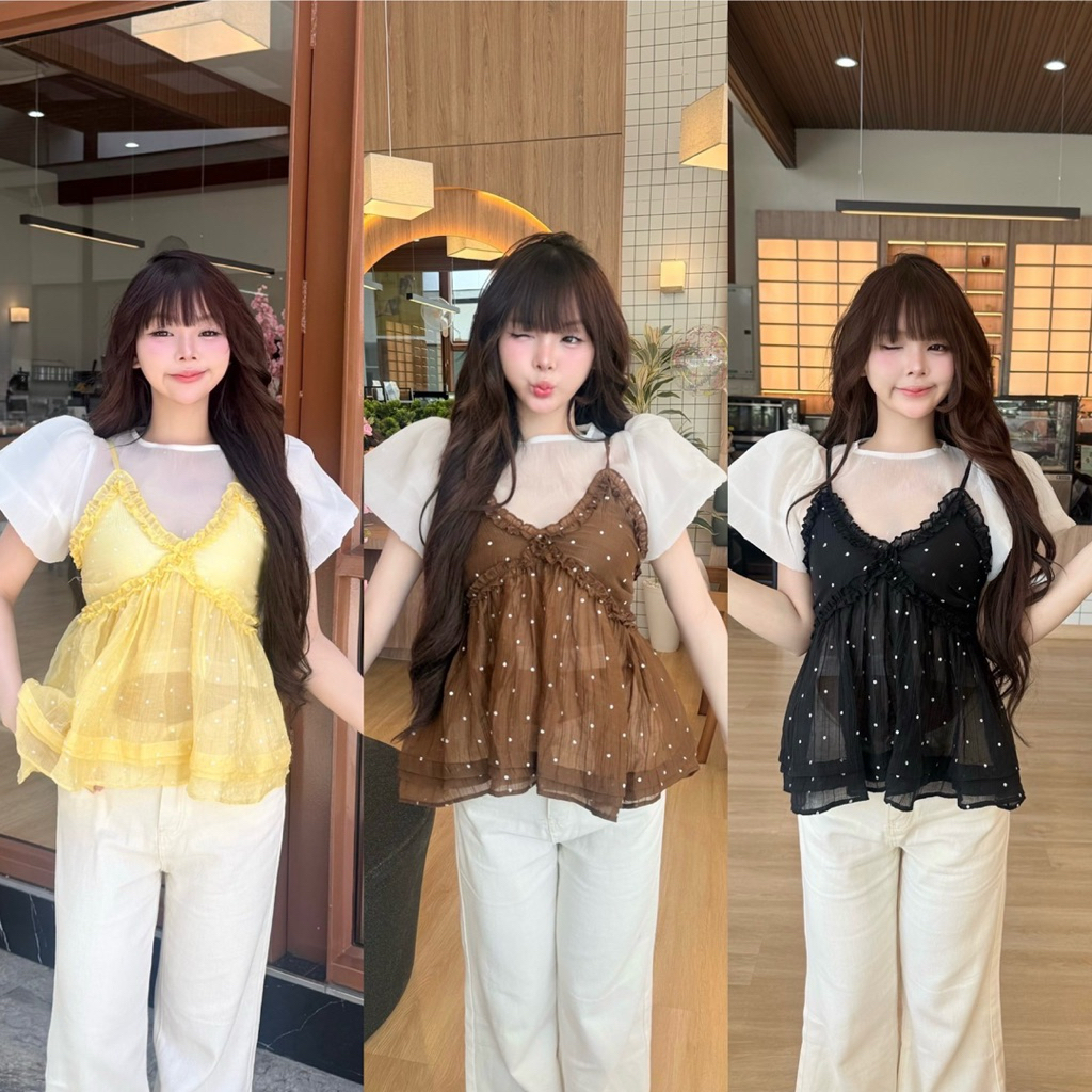 Nusa style เสื้อแขนบอลลูน+ สายเดี่ยวแต่งระบาย