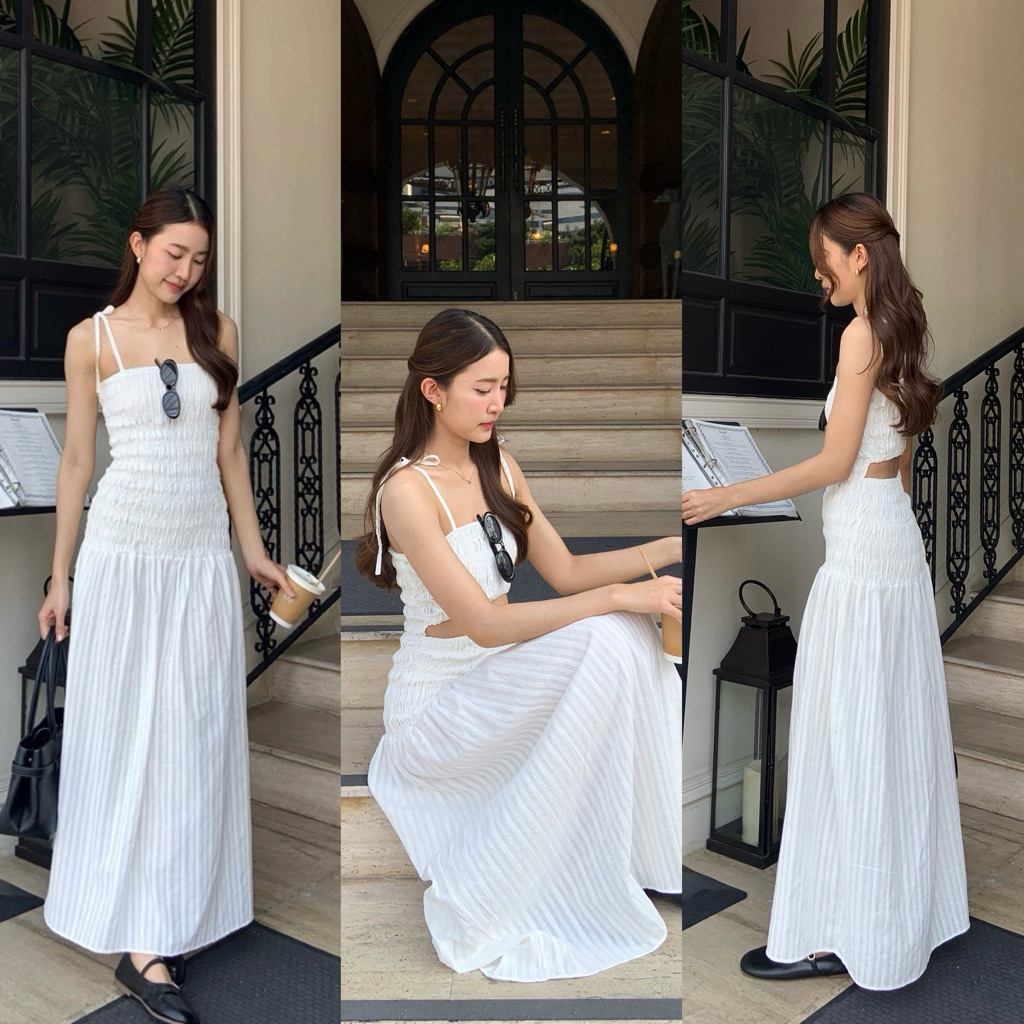 comiing.sn - Molly dress เดรสสมอค เดรสสีขาว เดรสไปทะเล เดรสออกงาน