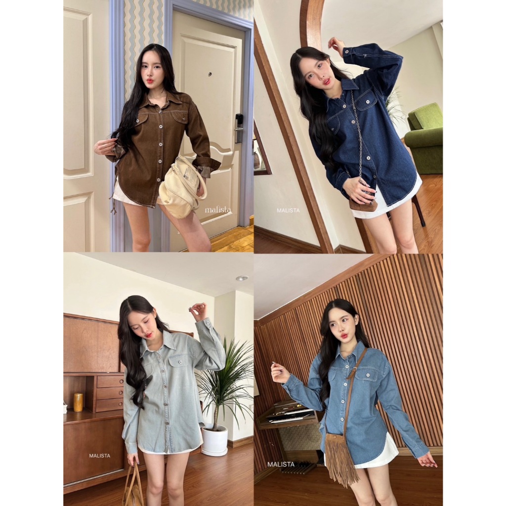 เสื้อเชิ้ตผ้ายีนส์รุ่นใหม่ 🇰🇷 แฟชั่นเกาหลี.Malista เสื้อทรง Oversized.ดีเทลงานกระดุมเหล็ก