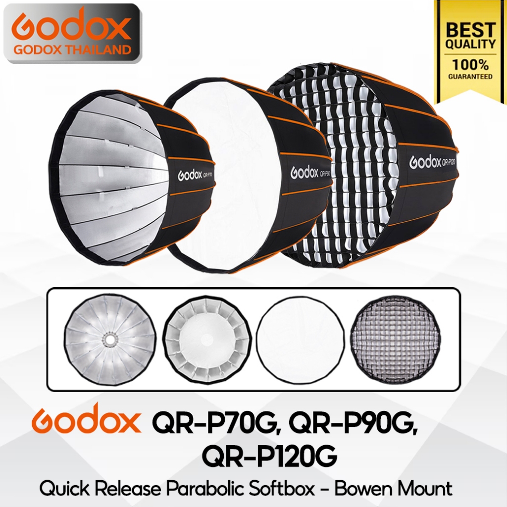 Godox Softbox QR-P70G, QR-P90G, QR-P120G - Quick Release Parabolic Softbox 70, 90, 120cm. - Bowen Mount / Godox Thailand