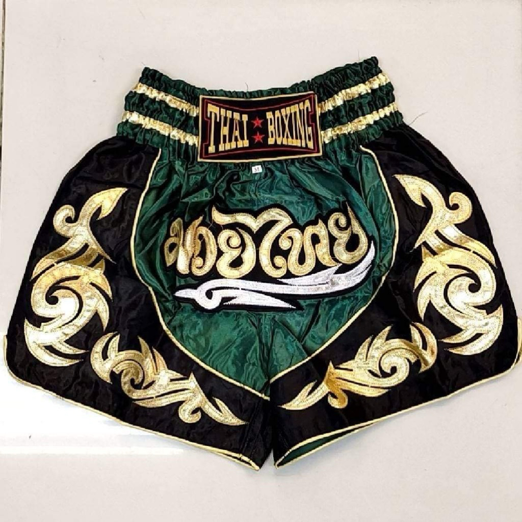 กางเกงมวยไทยของผู้ใหญ่ (Muay Thai) ผ้าซาตินอย่างดี ปักอักษรมวยไทยด้านหน้า  ปักลายไทยด้านข้าง  สีสันสวยงาม - รูปที่ 4