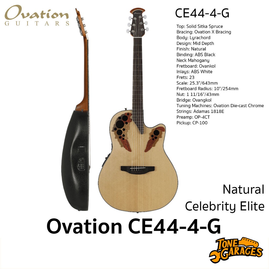Ovation Guitar Celebrity Elite CE44-4-G Natural กีต้าร์โปร่ง กีต้าร์โปร่งไฟฟ้า หลังเต่า