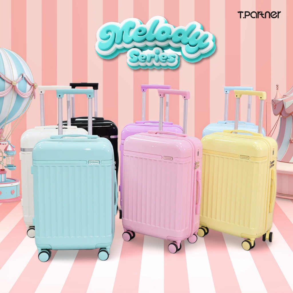 [ประกัน1ปี] Tpartner แท้ กระเป๋าเดินทางล้อลาก Melody สีสุดน่ารัก วัสดุ PC+ABS ผิวเงาสวย แข็งแรง เบา