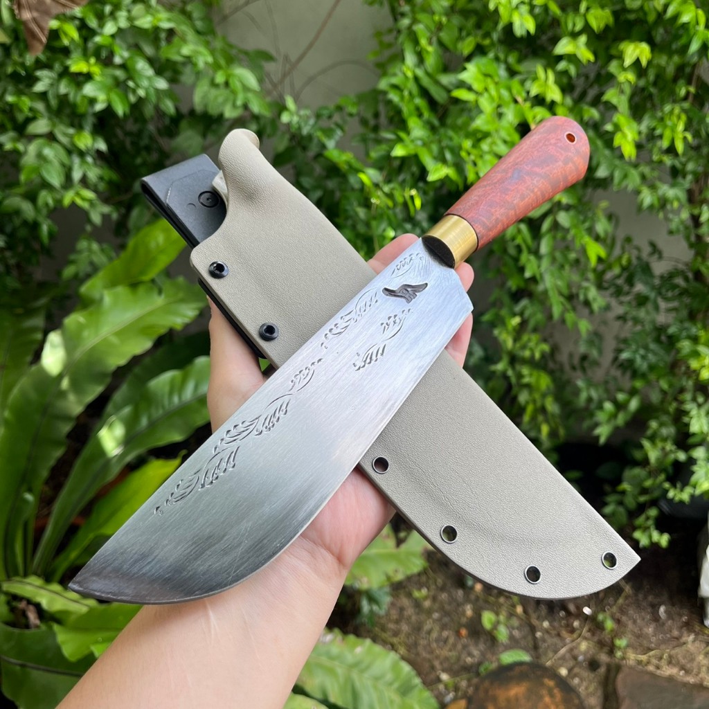 มีดมาเชเต้ Machete มีดแคมป์ Camp มีดเหน็บ มีดเดินป่า ใบ 8.6” เหล็กตลป. ตีร้อน คอทองเหลือง ด้ามไม้ประ