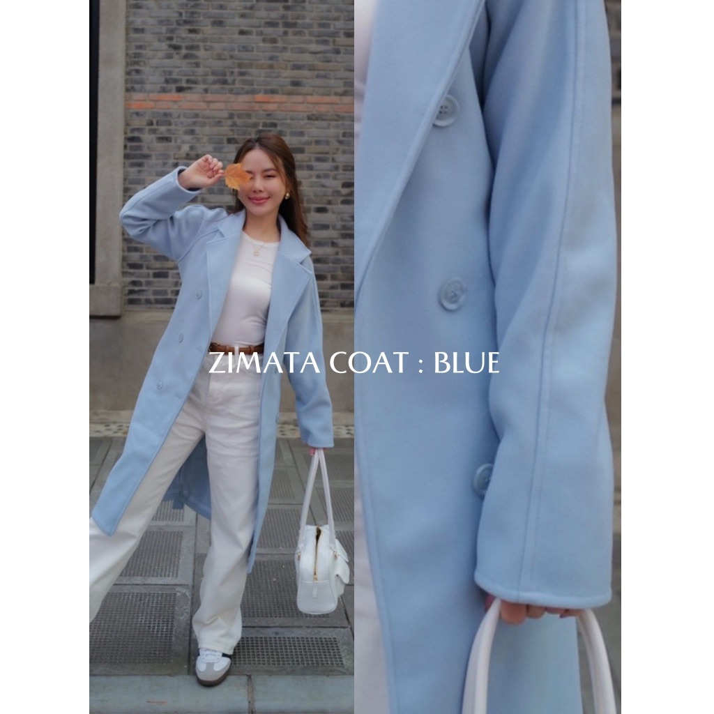 MyWay Brand : Zimata Coat เสื้อโค้ทตัวยาว เสื้อคลุมสีครีม ฟ้า ชมพู ดำ น้ำตาล - รูปที่ 7