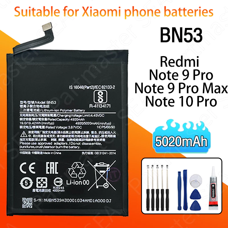 แบตเตอรี่ Redmi Note 9Pro/ 9 Pro Max/ Note10 Pro Phone Battery BN53 5020mAh แบตคุณภาพสูง มีมอก รับประกัน1ปี แถมชุดไขควง