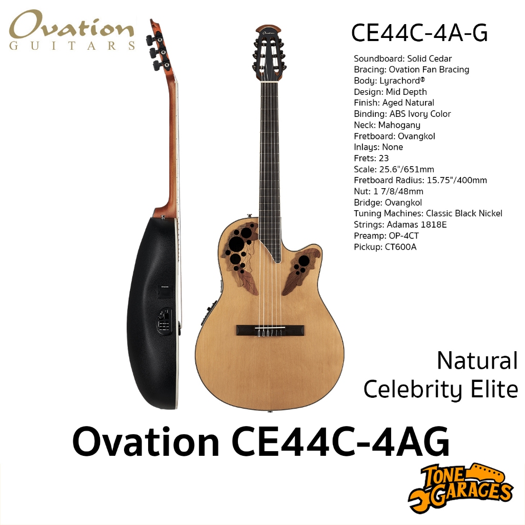 Ovation Guitars Celebrity Elite Nylon CE44C-4A-G Acoustic Guitar กีต้าร์คลาสสิค หลังเต่า