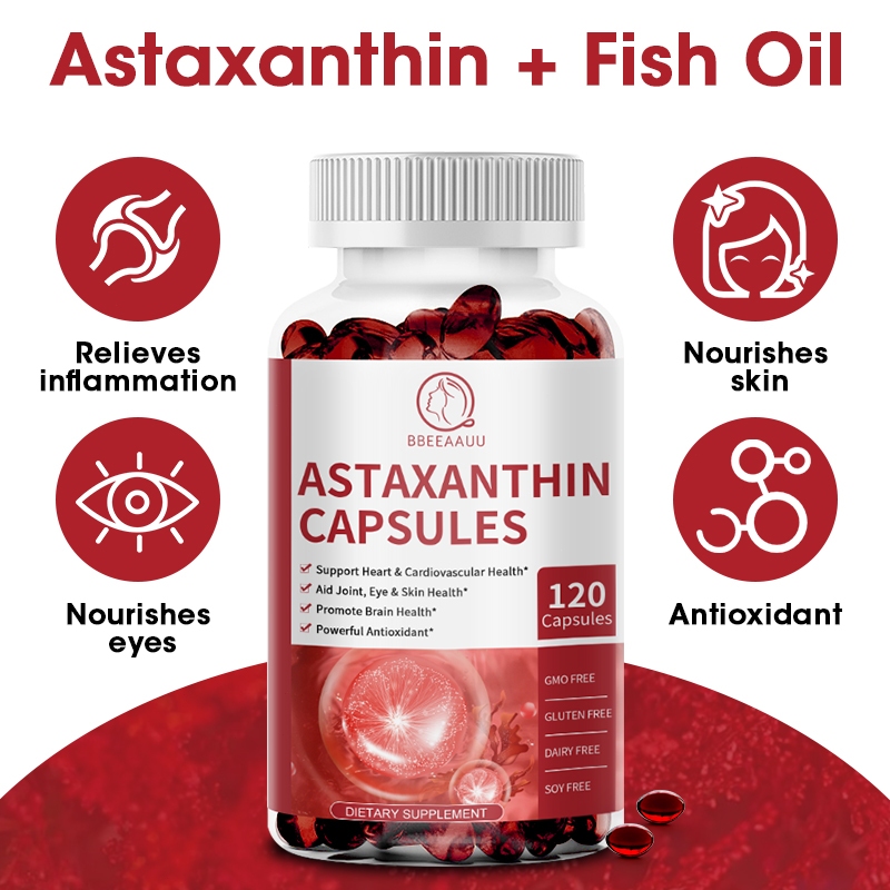 Astaxanthin แคปซูลแอสตาแซนธิน 120pcs | ปรับปรุงสุขภาพหัวใจ สมอง และดวงตา
