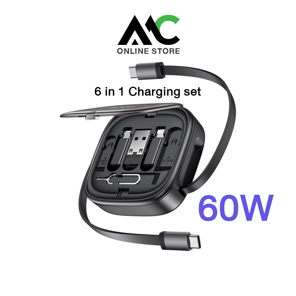 Hoco U140 TC to TC 3A 60W กล่องเก็บมัลติฟังก์ชั่นสําหรับ สำหรับแปลง Micro USB เป็น TYPE-C เป็น iP