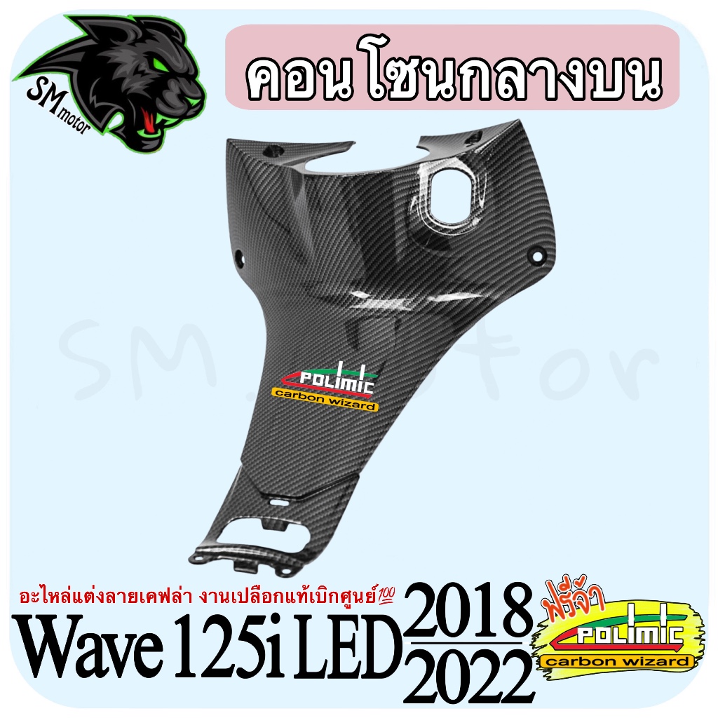 คอนโซนกลางบน (เปลือก ABS) WAVE 125 i LED (2018-2022) ลายเคฟล่าสาน งานพลาสติกพร้อมเคลือบเงา ฟรีสติ๊กเกอร์ POLIMIC 1 ชิ้น - รูปที่ 2