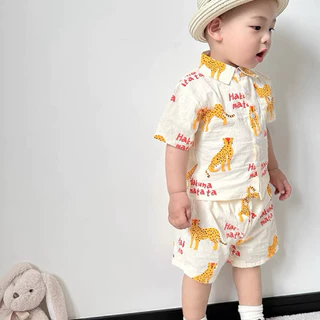 BB034 ชุดเสื้อเชิ้ตแขนสั้น และกางเกงขาสั้น พิมพ์ลายเสื้อ แฟชั่นฤดูร้อน สำหรับเด็กผู้ชาย Songkran