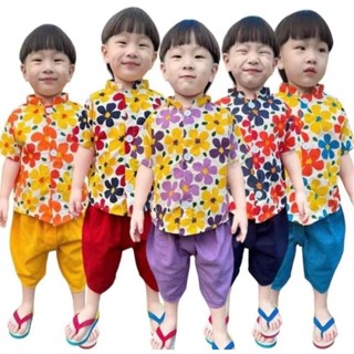 [พร้อมส่ง] ชุดไทยเด็กลายดอก 🌺🏵️ เสื้อ+โจง+ผ้าคาดผูกเอว