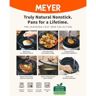 MEYER CAST IRON กระทะเหล็กหล่อ SKILLET 2 SIDE HANDLE 24 ซม. เหมาะสำหรับผัด ทอด ปราศจาก PFOA (48095-C)