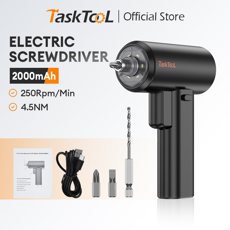 TASKTOOL ไขควงไฟ้ฟ้า ไขควงไร้สาย ชุดไขควง พร้อมไฟ LED อเนกประสงค์ ใช้สําหรับขันสกรูและเจาะรู