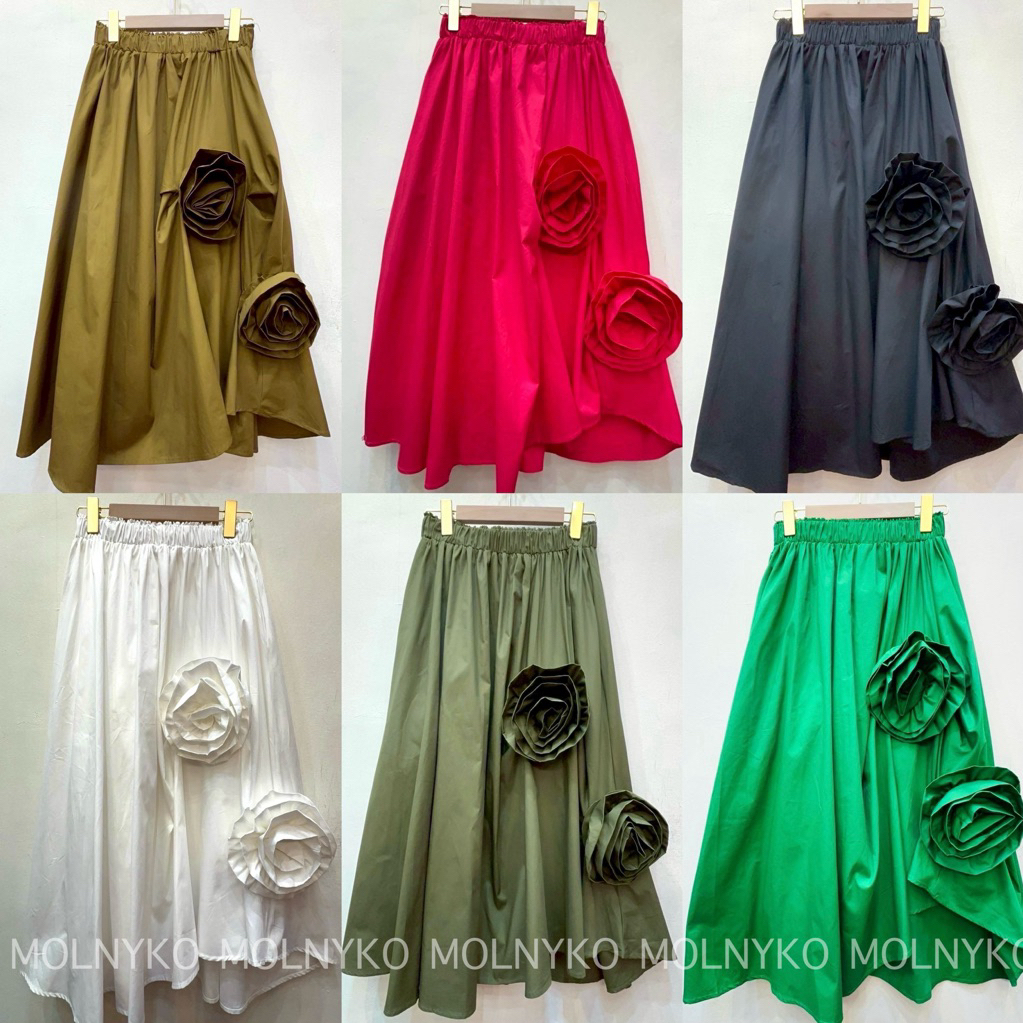 cotton skirt กระโปรงผ้าคอตตอนทรงสวยหลากสีดีเทลดอกไม้