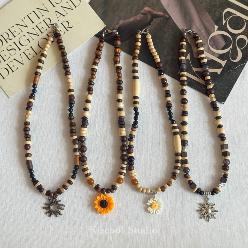 Kizcool Studio | สร้อยคอลูกปัดไม้ วินเทจ ฮิปปี้ แฟรี่
