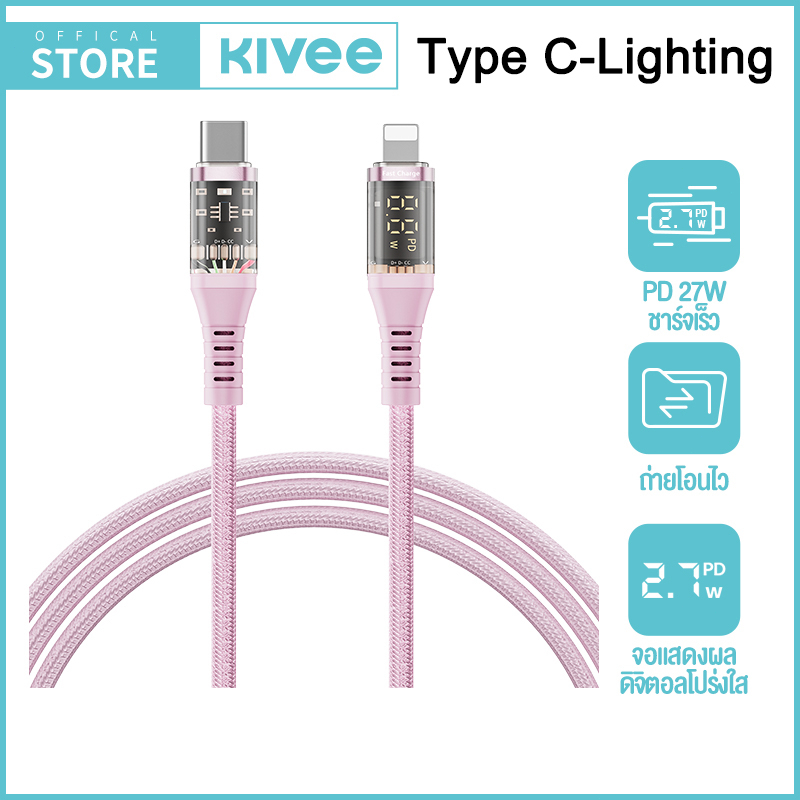 KIVEE สายชาร์จ Type-C 1.2M/2M ชาร์จเร็ว PD66W สายถัก พร้อมจอแสดงผล รองรับการใช้งานกับ Huawei / Samsung / iOS - รูปที่ 2
