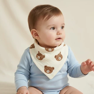 Babyonline(R030)I2-OF5 (ส่งด่วน1วัน)ผ้าซับน้ำลายแบบมีกระดุมลายน่ารัก ซึมซับดี ผ้าฝ้าย