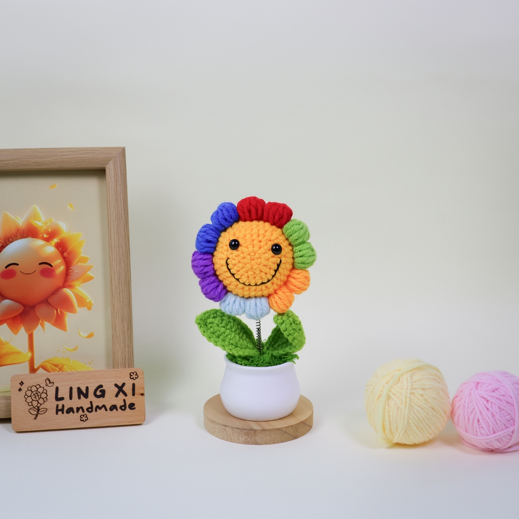 ชุดกระถางต้นไม้สีรุ้งถักด้วยมือ เครื่องประดับขนาดเล็กสร้างสรรค์บนโต๊ะ - รูปที่ 4