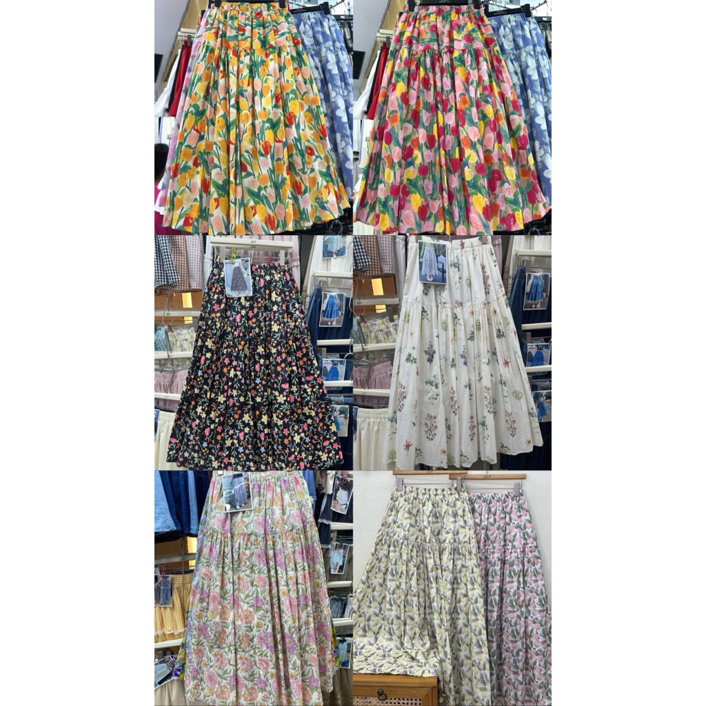 พร้อมส่งในไทย กระโปรงลายดอกตัวดัง Floral skirt ผ้าคอตตอนพิมพ์ลายสวนดอกไม้ สีสดใส เอวยางยืด ทรงบาน ฟรีไซส์ - รูปที่ 5