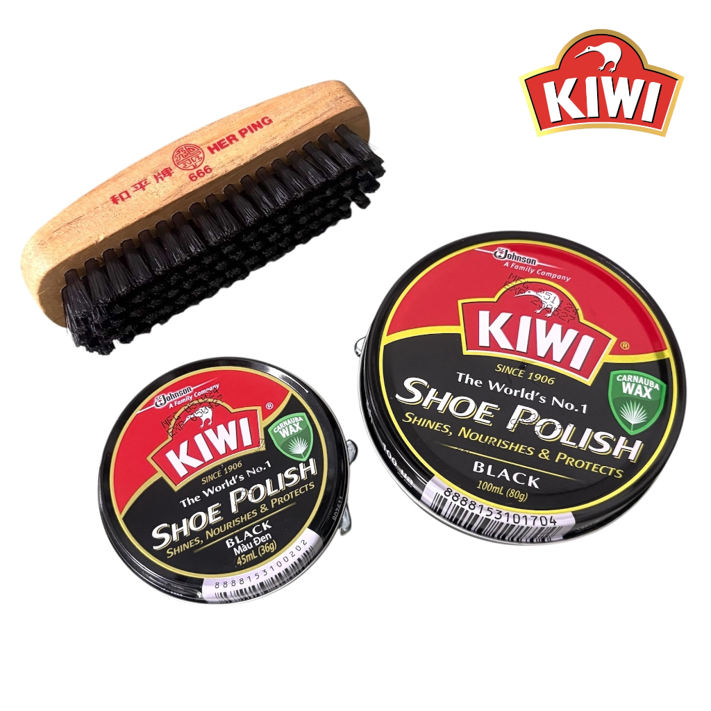 กีวี KIWI ขี้ผึ้งขัดรองเท้า กีวี่ ตลับเล็ก 45mL / ตลับใหญ่ 100mL / แปรงขัดรองเท้า
