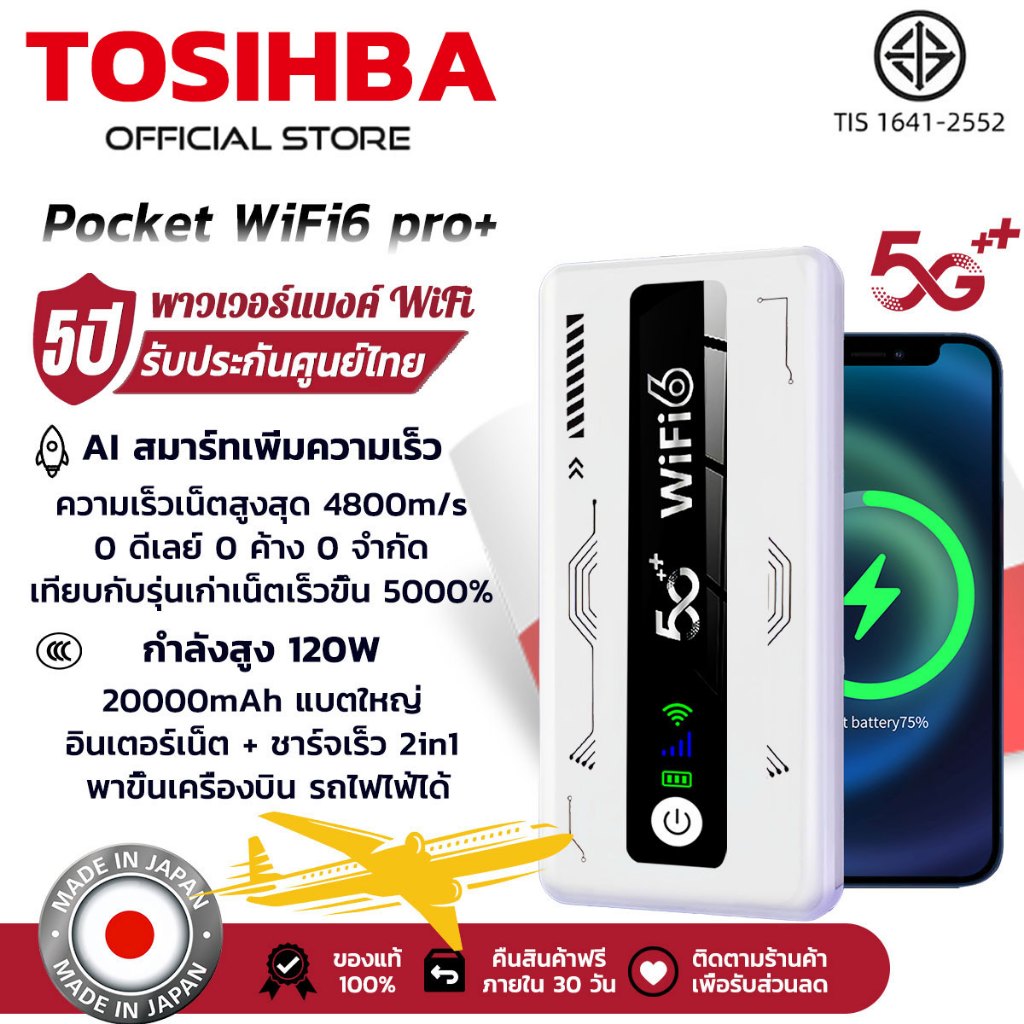 🏆รับประกัน 5 ปี🏆พาวเวอร์แบงค์+WiFi พกพา 5G/LTE Mobile Router Network เทคโนโลยี WIFI เน็ตเร็วสูงสุด48