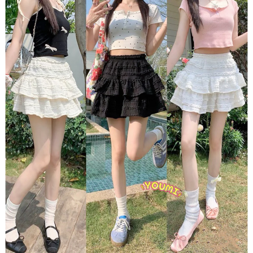 ส่งไวจากไทย กระโปรงลูกไม้ระบาย2ชั้น เซ็กซี่กระโปรงสั้น มีซับในกางเก เซ็กซี่กระโปรงสั้น🎀YOUMI