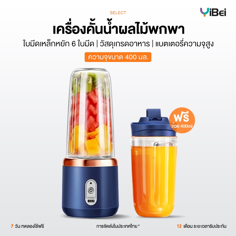 เครื่องปั่นน้ำผลไม้ เครื่องปั่นน้ำผลไม้พกพา แถม2แก้ว ใบมีด 6 ใบ ปั่นผลไม้ได้อย่างรวดเร็ พกพาสะดวก ไร้สายปั่นน้ำผลไม้