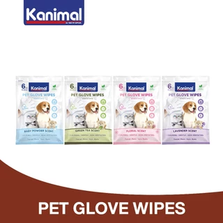 Kanimal Pet Glove Wipes ถุงมืออาบน้ำแห้ง ใช้งานง่าย อ่อนโยน ไม่ระคายเคือง สำหรับสัตว์เลี้ยง (6 Pcs / Pack)