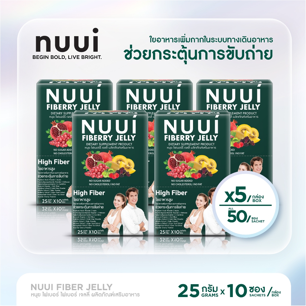 ซื้อ1แถม1 หมดเขต 31/01 NEW! NUUI FIBERRY JELLYหนุยไฟเบอร์รี่เจลลี่ ( 5กล่อง รวม50ซอง) ไฟเบอร์หนุย อร