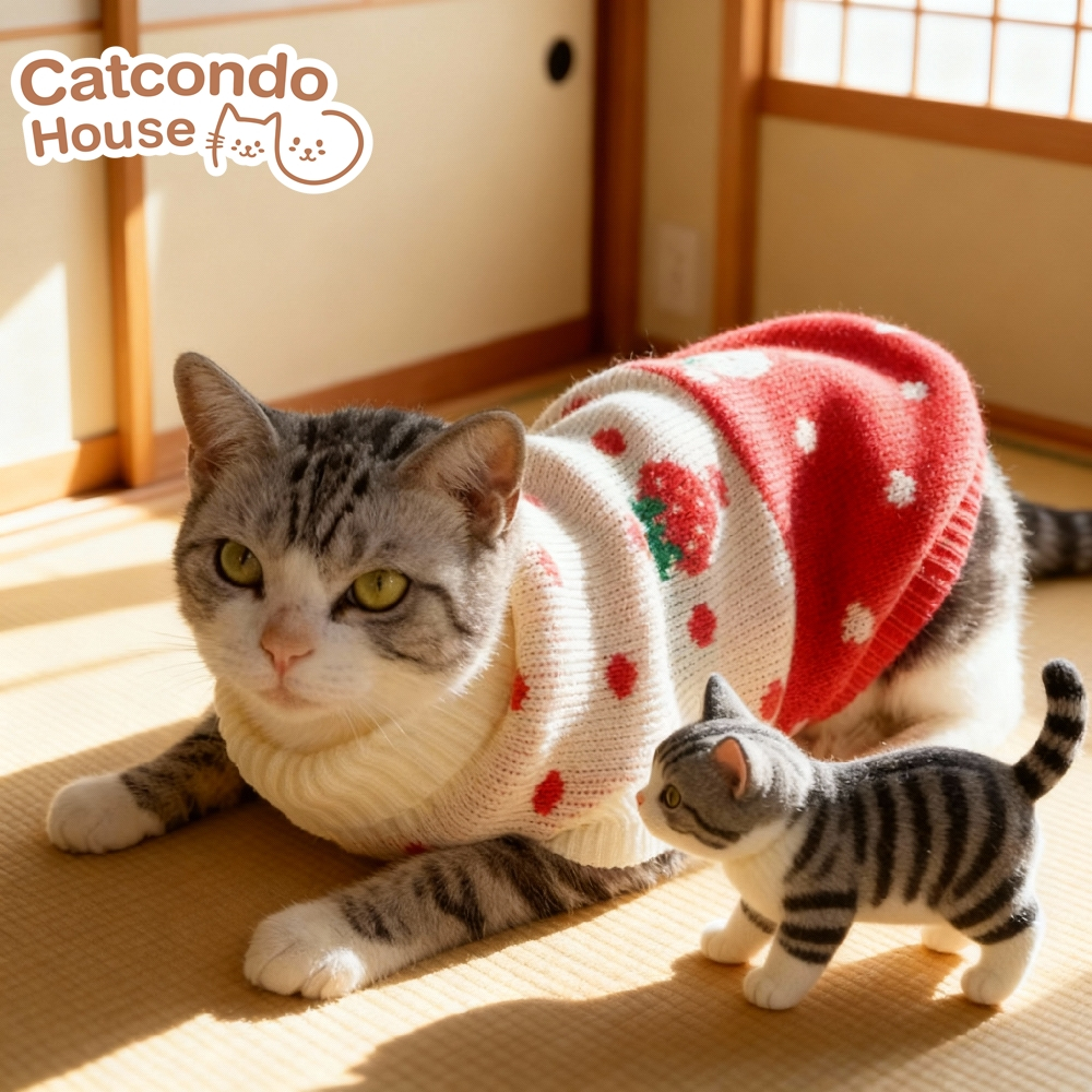 Cathouse ชุดสตอเบอรี่ เสื้อไหมพรมแมวลายสตรอว์เบอร์รี่ เสื้อกันหนาวแมวหน้าหนาว ถักไหมพรมนุ่ม สวมใส่สบาย