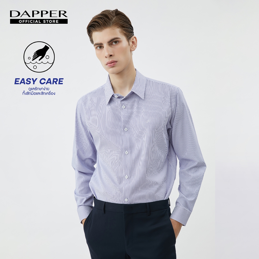DAPPER เสื้อเชิ้ตแขนยาว รุ่น EASY CARE ลายทาง ทรง Regular Fit สีกรมท่า (BSL/NA/524RE)
